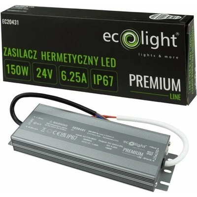 Hermetický napájecí zdroj pro LED pásky 150W 24V 6.25A IP67 PREMIUM Ecolight