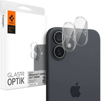 Spigen 2 броя стъклени протектори за камера на iPhone 16 / 16 Plus от Spigen Optik Glas. TR - Прозрачни (8809971228657)