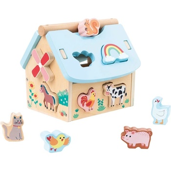 Image 1 of Lelin toys - Дървена ферма-сортер, с дървени животни