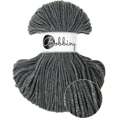 Bobbiny šňůry junior 3 mm Antracitové se zlatou a stříbrnou nitkou (Shiny Charcoal)