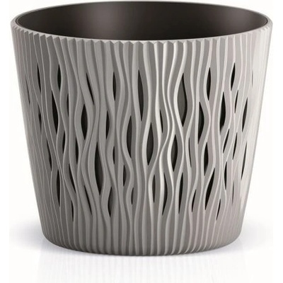 PlasticFuture Květináč s vkladem Sandy Round sivý kámen, 12,8 cm