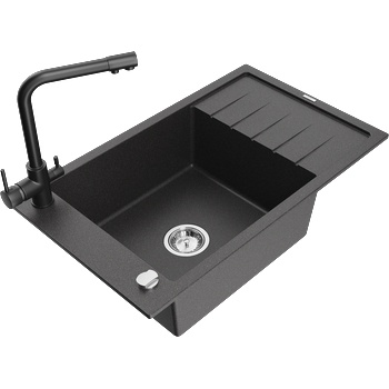Mexen Elias гранитна мивка с 1 корито с отцедник и кухненски смесител Duero, черен на точки - 6511-76-671600-70 (6511-76-671600-70)