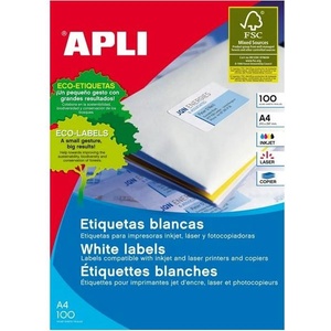  Етикети Apli 99.1x57 mm А4, 100 л. 10 ет. бели (1110034-10-2411)