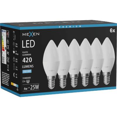 Mexen Nova 6x LED крушка E14, C37, 4W, Студена - 6500K, 420 lm - L102-E14-0465-01x06 (L102-E14-0465-01x06)