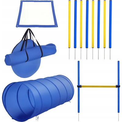 PawHut Sada agility pro psy žlutá modrá, tunel 148x60 cm, 3,6 kg