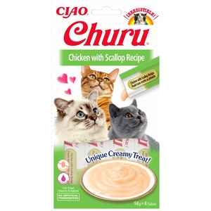 Inaba Foods Churu лакомства за котки с вкус на пилешко и миди 4x14g