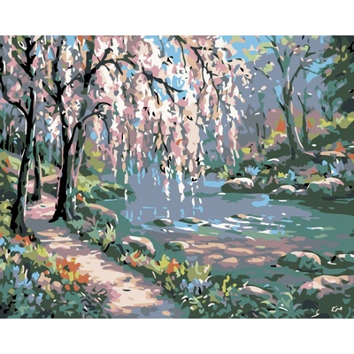 zuty Malování podle čísel Růžový strom nad řekou 100 x 80 cm bez rámu a bez vypnutí plátna