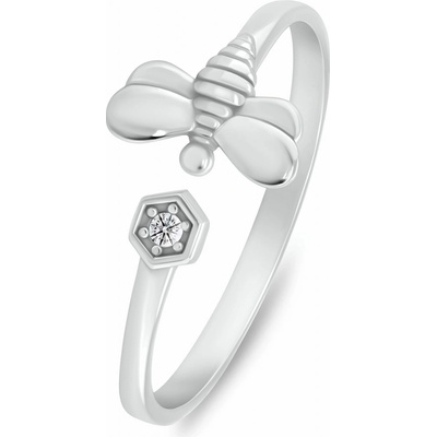 Brilio Silver Půvabný otevřený prsten Včelka se zirkony RI143W