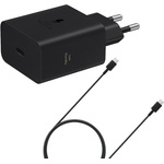 Samsung мрежово зарядно устройство с Type-C конектор, 60 W, PD бързо зареждане + кабел Type-C, ЧЕРНО (EP-T6010NBE + EP-DA705BBE)