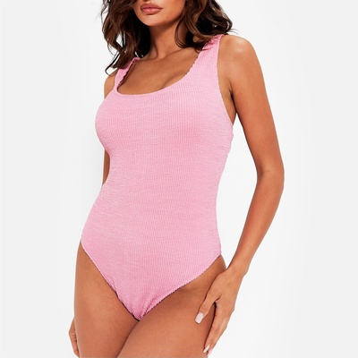 I Saw It First Бански костюм I Saw It First Crinkle High Leg Scoop Neck Swimsuit - BABY PINK