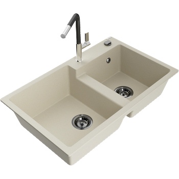 Mexen Tomas двоен гранитен мивка с кухненски смесител Flora, бежов - 6516-69-670401-07-B (6516-69-670401-07-B)