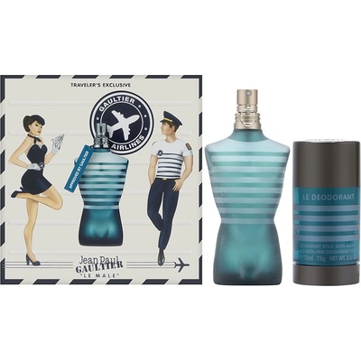 Jean Paul Gaultier Le Male Подаръчен комплект, Тоалетна вода 75ml + Део стик 75ml (Комплект за пътуване), мъже