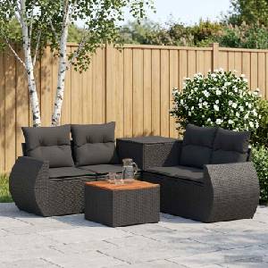 vidaXL Комплект дивани 6 бр. Черно 55 x 55 x 37 см Полиротан и стомана (3447505)