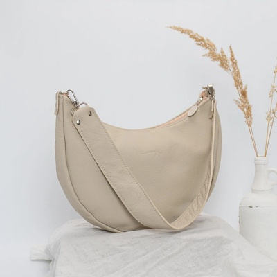 Ammyla kožená kabelka Luna ivory Crossbody s popruhom