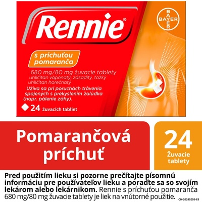 Rennie s príchuťou pomaranča 680 mg/80 mg žuvacie tablety tbl. mnd. 24 x 680 mg/80 mg