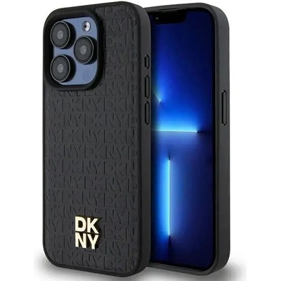 DKNY Кейс DKNY Leather Monogram Pattern Metal Logo MagSafe за iPhone 15 Pro, черен (3666339261535)