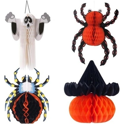 MEZHEN Voštinové koule Halloween Dekorace Voštinový papír Duch Pavouk Dekorace Halloween Závěsné
