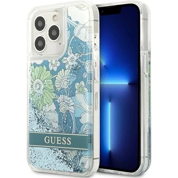 GUESS Кейс Guess GUHCP13LLFLSN за iPhone 13 Pro / 13 6.1"", зелен, твърд, Flower Liquid Glitter (GUE001954-0)