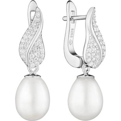 Gaura Pearls stříbrné náušnice s bílou perlou a zirkony SK23371EL/W Bílá