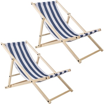 SWANEW Relax Lounger Sun Chair Chair Lounger Cosy Foldable Wood Modrá Biela 2 ks