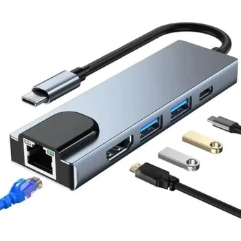 Image 1 of USB хъб 5в1 Type-C към USB LAN Port Ethernet, 4k HDMI, 2 x USB 3.0 Ports, Type-C - Atron (EP/19691)