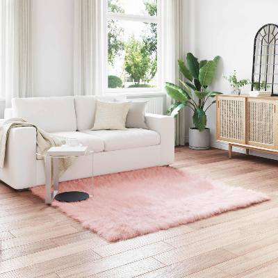 vidaXL Изкуствена овча килим TAFALLA Розово 120 x 120 cm Полиестер (42021553)