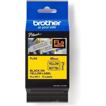 Brother FLE-6511 Pro Tape, 45mm x 10.5mm, черен печат/жълт фон, 72 бр, оригинална лента (FLE6511)