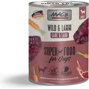 MAC's dog wild and lamb - Пълноценна консервирана храна за кучета, без зърно, с дивеч и агнешко месо, 400 гр