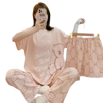 Image 1 of Дамска пижама в праскова с мече и надпис - 3 части