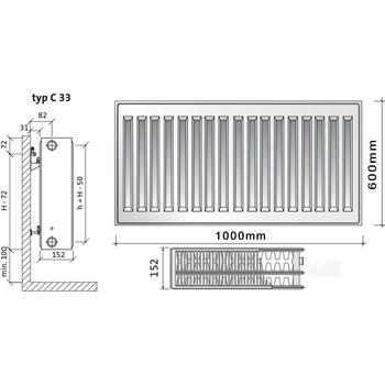Purmo C33 600 x 1000