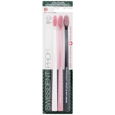 Swissdent Colours zubní kartáčky Soft-Medium Pink Paradise 3 ks