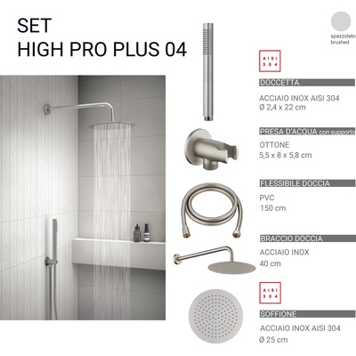 Gedy Комплект душ High Pro Plus 04, пита 25 см, инокс (0000GYHP1010400)