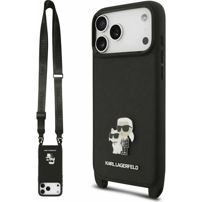KARL LAGERFELD Saffiano Crossbody Ремък Metal Karl and Choupette Задний Чехол за iPhone 17 Pro Black Karl Lagerfeld | Cheren | МЪЖЕ | UNI