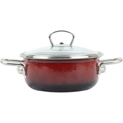 BELIS Smaltovaný rendlík se skleněnou poklicí PREMIUM ombré červený 16 cm/1,25l