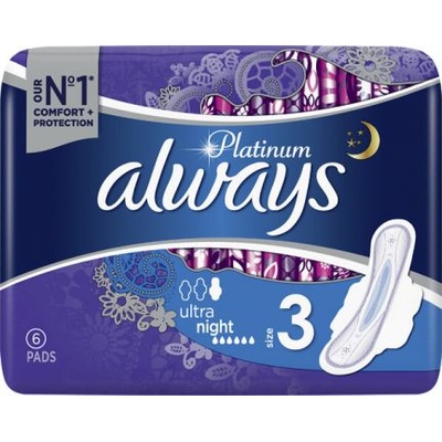 Always Дамски превръзки с крилца Always Platinum - Ultra Night, 6 броя