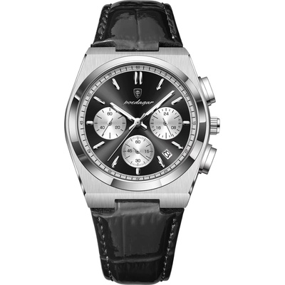 Poedagar Мъжки часовник Poedagar CS1869, естествена кожа, черен, черен циферблат (CS1869)