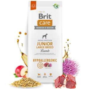 Brit Care Dog Hypoallergenic Monoprotein Puppy/Junior Large Breed- Супер премиум, хипоалергенна храна за подрастващи кучета от големите породи. Монопротеин- с агнешко месо и бял трън 12 кг