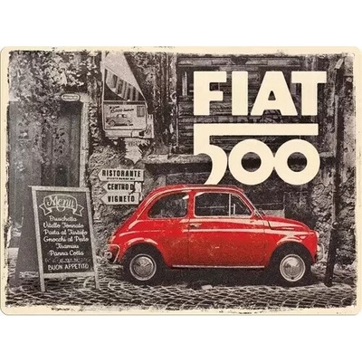 Plechová ceduľa Fiat 500 Retro, 40 x 30 cm