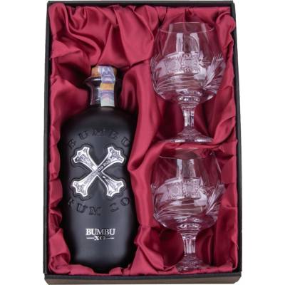 BOHEMIA CRYSTAL Luxusní dárková sada rumu Bumbu XO 0,7 l + 2 broušené křišťálové sklenice brus Kometa 250 ml