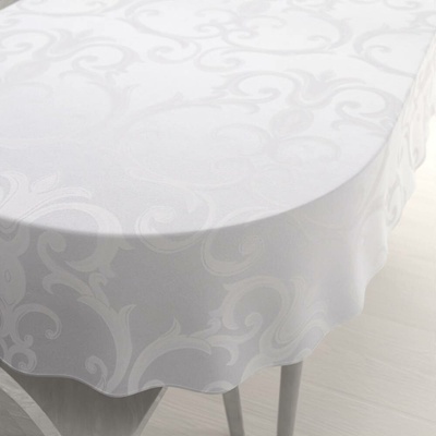 Biante Velký dekorační oválný ubrus Monako PM-125 Velký zámecký vzor bílý 260x320 cm