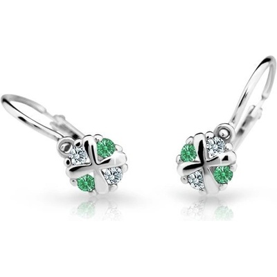 Danfil dětské náušnice C2153 z bílého zlata s kamínky Emerald Green zapínání brizura