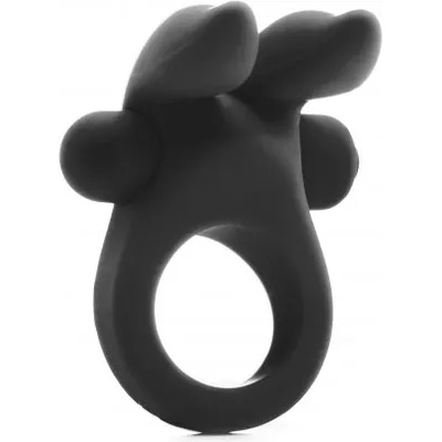 Shots Toys Вибриращ черен пенис ринг зайче от нежен силикон