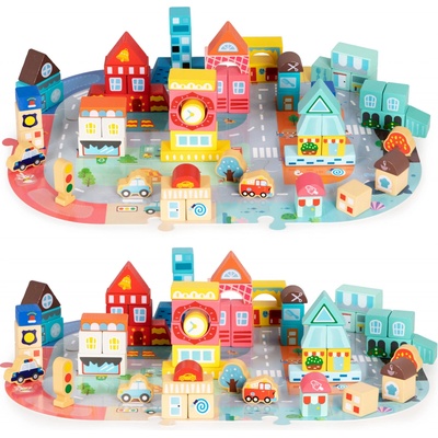 Ecotoys kocky Veselé mestečko s podložkou 88 ks