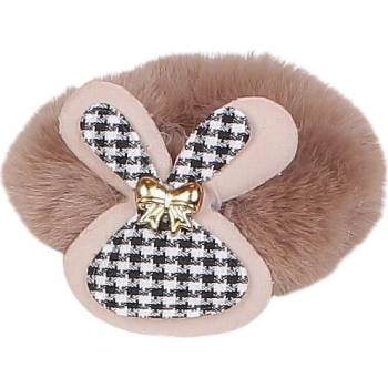 Пухкав ластик за коса в цвят мока с ушички и панделка