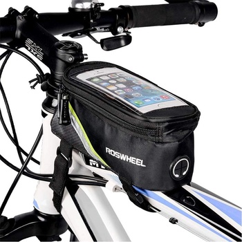 Държач за телефон за велосипед Roswheel с чанта за рамка, зелена ивица (12496L-G5)