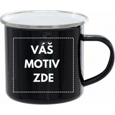 AveTech Smaltovaný celobarevný plechový hrnek se stříbrným lemem 360 ml