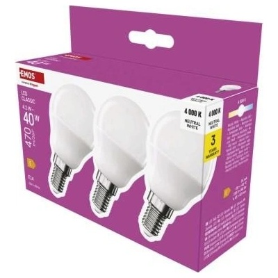Emos LED žiarovka Classic Mini Globe / E14 / 4,2 W 40 W / 470 lm / Neutrálna biela