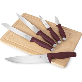 Berlinger Haus BH-2965 Комплект ножове Leonardo Collection от 6 части с бамбукова дъска за рязане - Bordeaux (BH-2965)