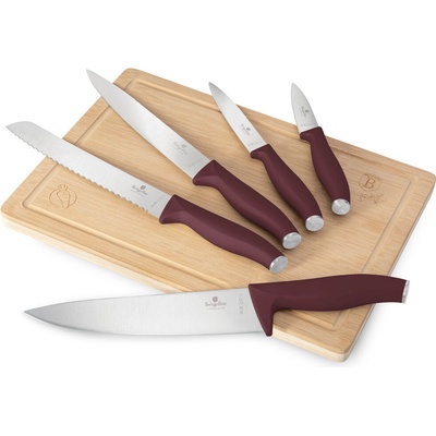 Berlinger Haus BH-2965 Комплект ножове Leonardo Collection от 6 части с бамбукова дъска за рязане - Bordeaux (BH-2965)
