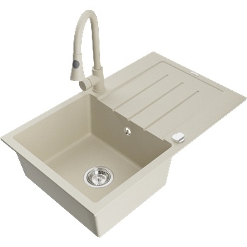 Mexen Bruno кухненска мивка от гранит с 1 отделение и сушилня и кухненски смесител Elia, бежов - 6513-69-670101-69 (6513-69-670101-69)